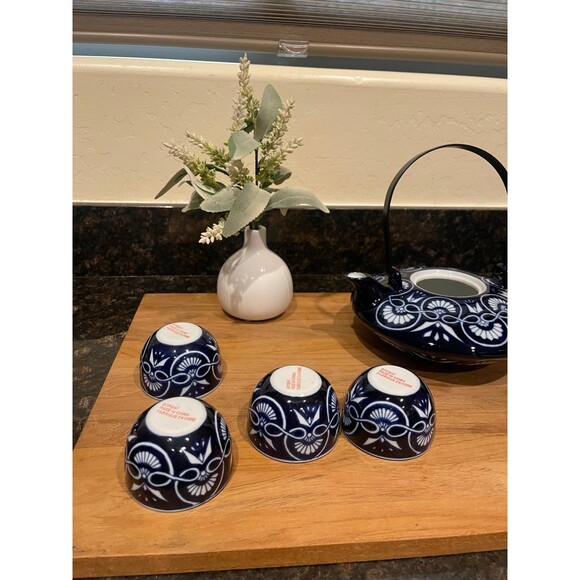 Bombay Company Cobalt Blue & White Teapot 4 Cups Set - Picture 5 of 8